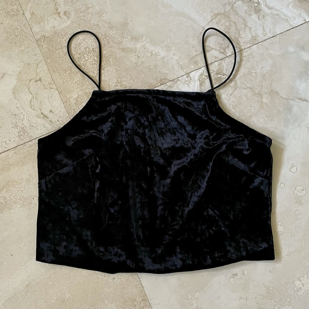 Wild Fable Black Crushed Velvet Crop Top